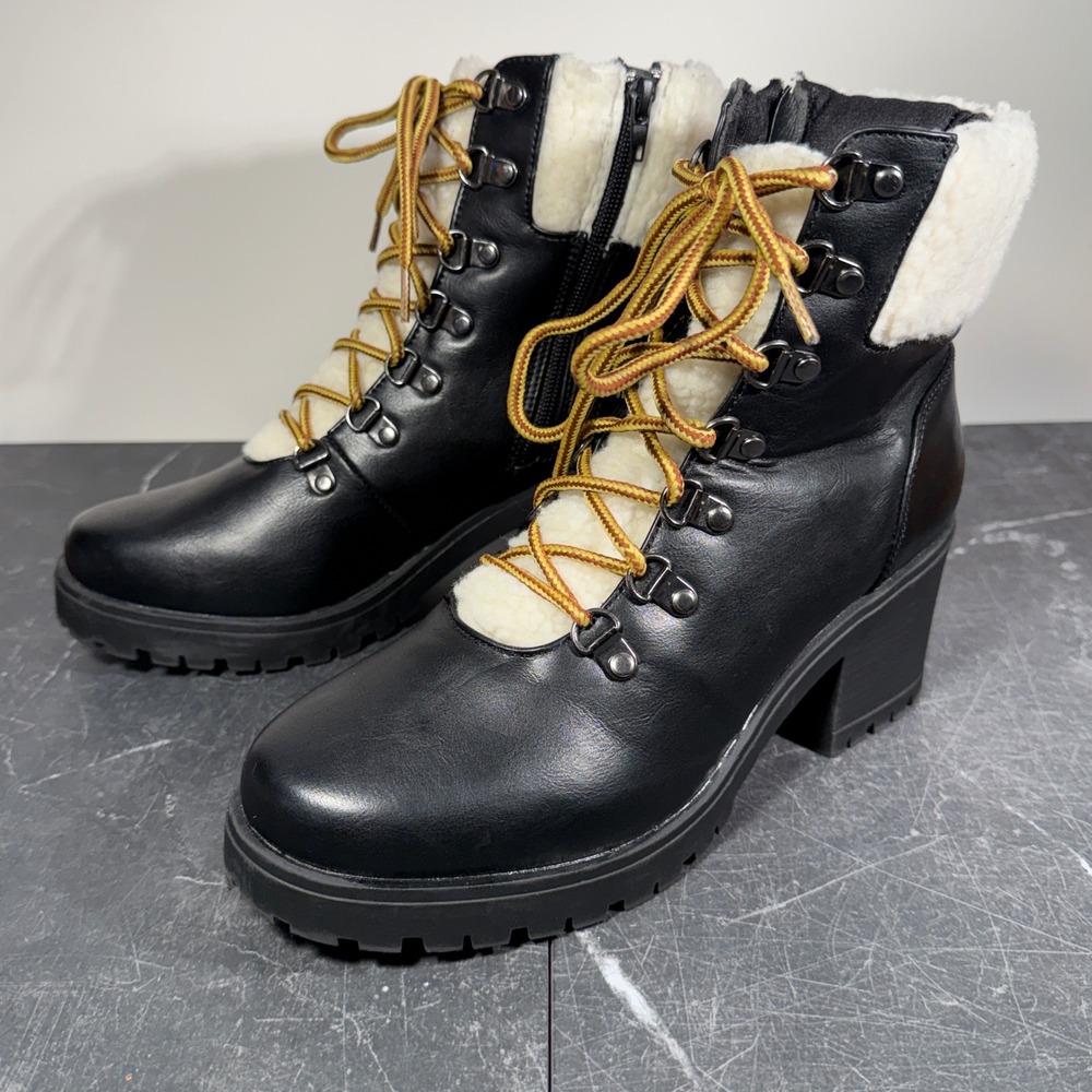 Womens Catherine Malandrino Shoes | Size 8.5 | Black Faux Shearling Hiking Boots